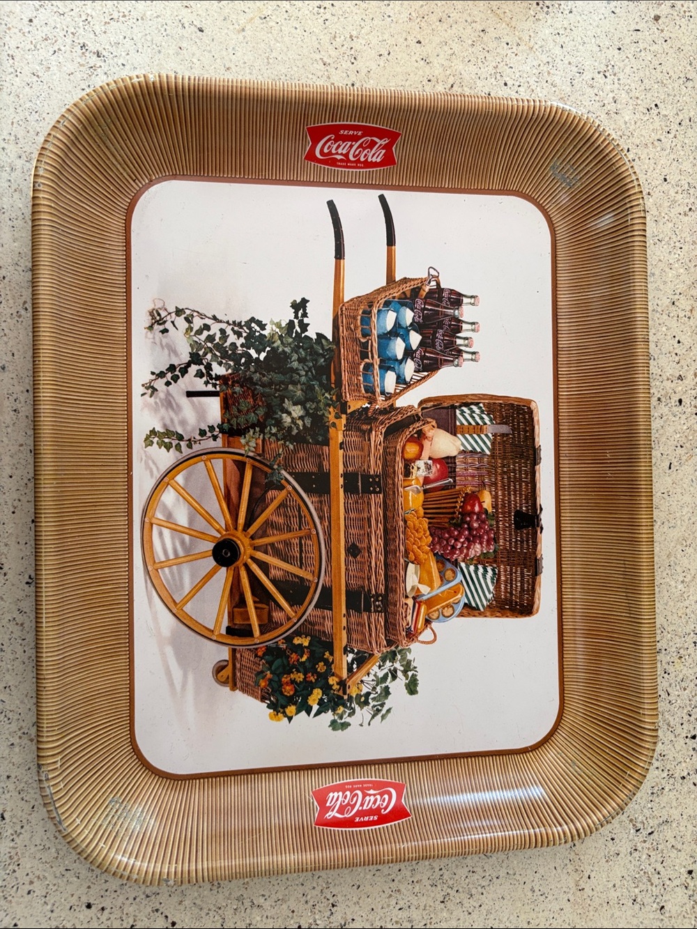 Coca-Cola tin Serving Tray with Brown & White Tones Collectible